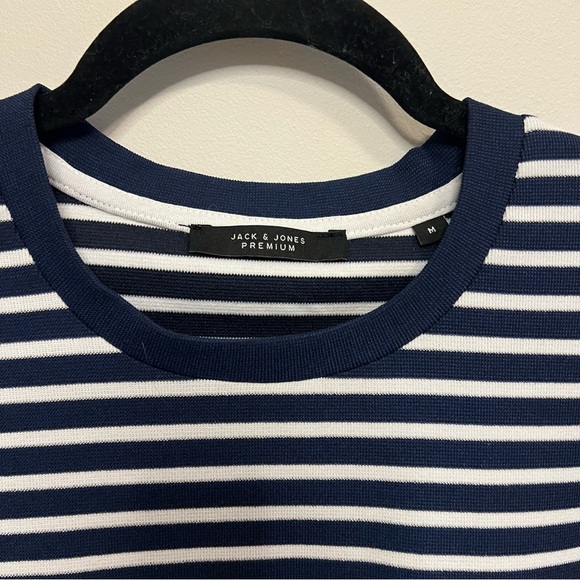 Jack & Jones Navy and White Striped Crewneck Classic Casual Work Business - Picture 3 of 6